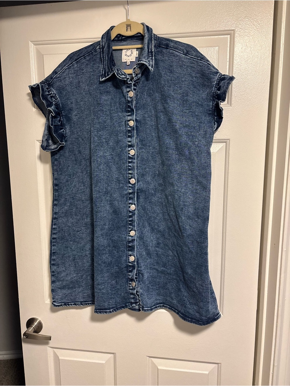 Lili Sidonio Fall Blue Denim Button-Down Shirt Dress